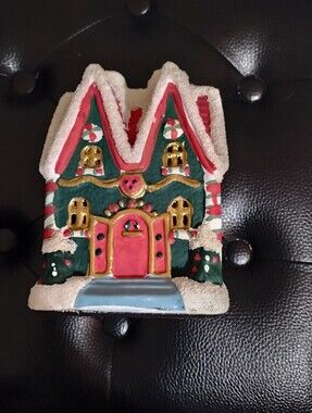 Festive Gingerbread Candle House Ceramic Holiday Decoration - Red White & Green